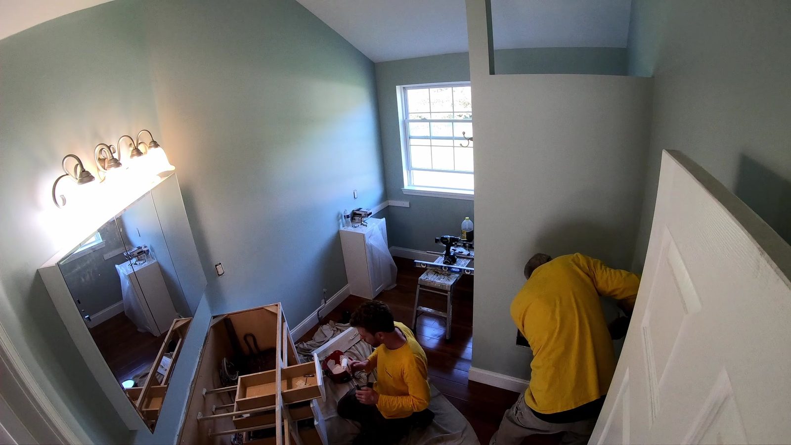 Crew working on a bathroom remodel